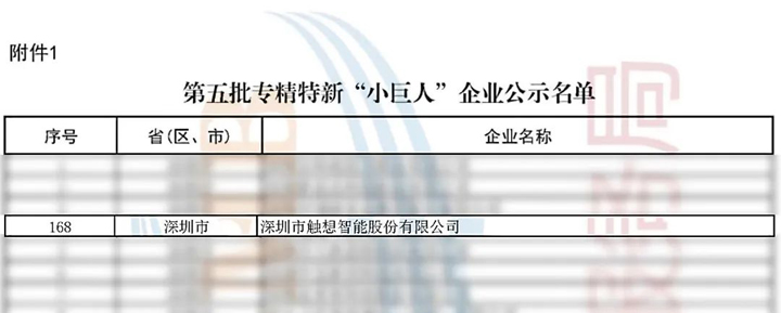 觸想上榜第五批專精特新“小巨人”企業名單